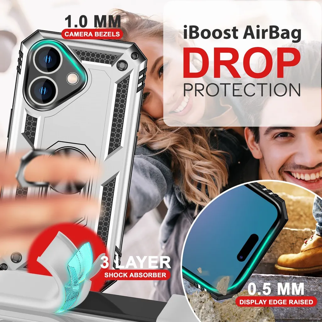 NALIA Custodia Antiurto per iPhone 14 Pro - Anello 360° & Compatibile Supporto Magnetico - RINGDEFEND (Cover Militare) - Marchio Tedesco, Colore: Argento