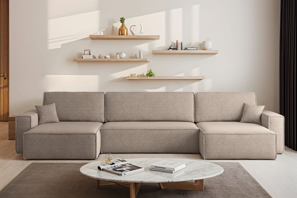 Kaiser Möbel Ecksofa mit schlaffunktion und bettkasten, Eckcouch BEST U XL stoff Verita Warmbeige