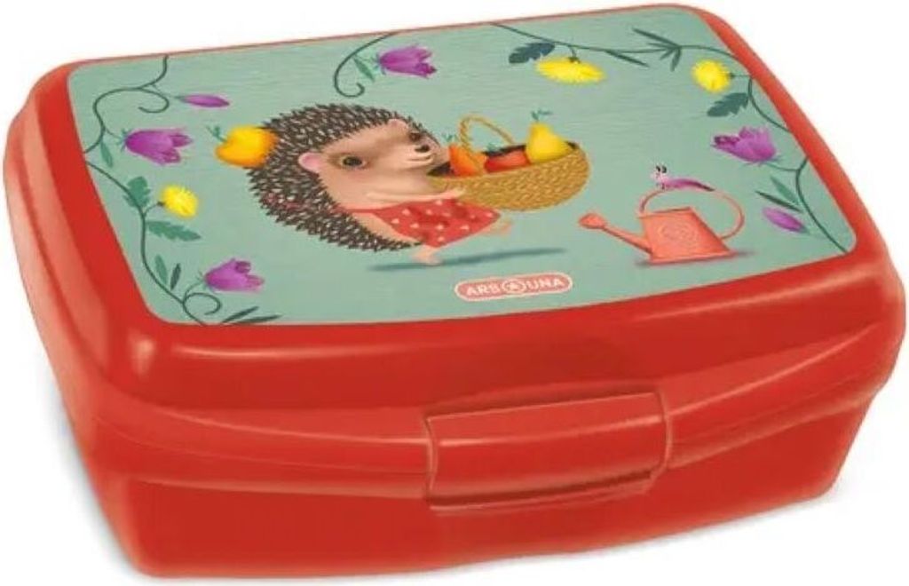ARS UNA Lunchbox Brotzeit Brotdose Brotbüchse für Schule und Freizeit, Apple Pie - Igel, rot-grün-gelb, für Mädchen