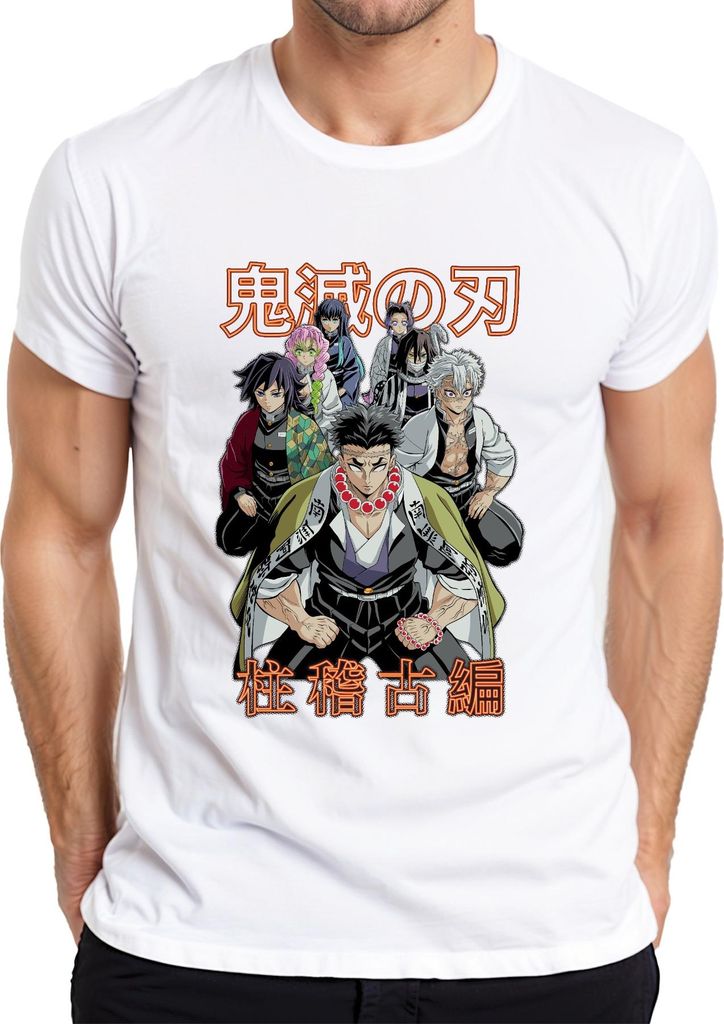 Kimetsu no Yaiba Hashira Dämonenjäger Anime Geschenk Japan Y2K Streetwear Herren T-Shirt, Weiß, M