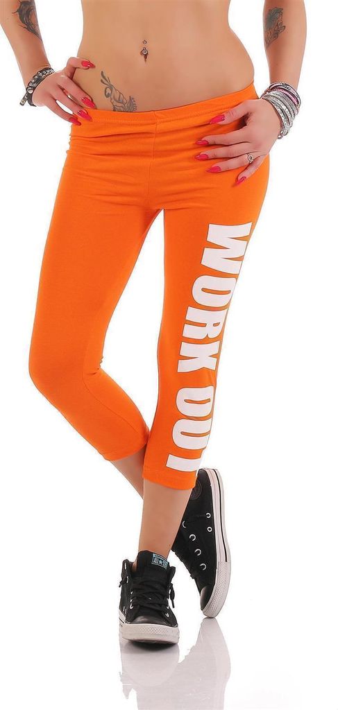 Leggings WORK OUT 3/4 Sporthose Baumwolle; Orange L/40
