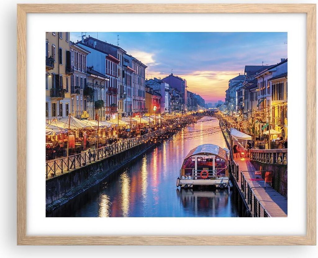 Gerahmtes Poster - Rahmen in heller Eiche - Kanal Grande Abend - 50x40 cm - Wand Bild - Wanddeko - Wandbilder - Wandposter - Bilderrahmen - Bilder ...