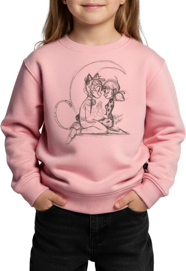 Spreadshirt Miraculous Ladybug Und Cat Noir Zeichnung Kinder/Teenager Premium Pullover, 98/104 (2 Jahre), Rosa