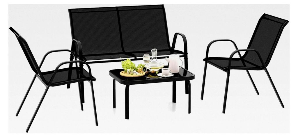 4-teiliges Gartenmöbelset, Balkonmöbel, Terrassenmöbel, Sitzgruppe für 4 Personen, Gartengarnitur mit 2 Stühlen, Bank und Tisch für Garten, T...