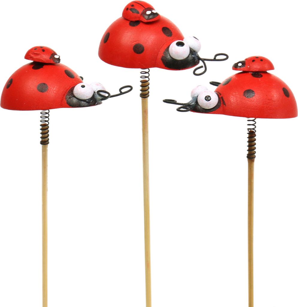 Deko Marienkäfer Stecker Holz Rot Schwarz Glücksbringer Pflanzenschmuck 16 Stk, 16 Stück