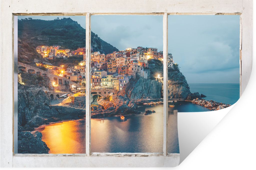 MuchoWow Wandtattoo Wandsticker Wandaufkleber Aussicht - Meer - Italien 30x20 cm Selbstklebend und Repositionierbar - Wierderverwendbar - Selbstk...