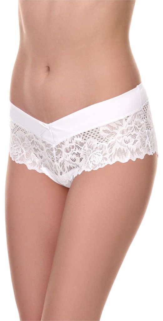 Merry Style Damen Unterhose Hipster Hot Pants mit Spitzenbesatz MSGAB155 (Weiß, 42 (Herstellergröße: XL))