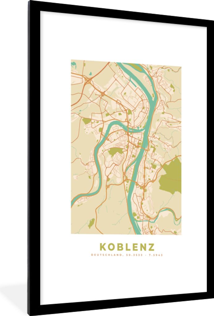 MuchoWow® Gerahmtes Poster Koblenz - Karte - Stadtplan - Produktbild 