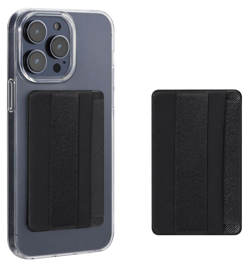 kwmobile 2x Stick-on Kartenhalter für Smartphones - Kunststoff Halter mit Halteband - 57 x 90 mm - Platz für bis zu 4 Karten - Schwarz