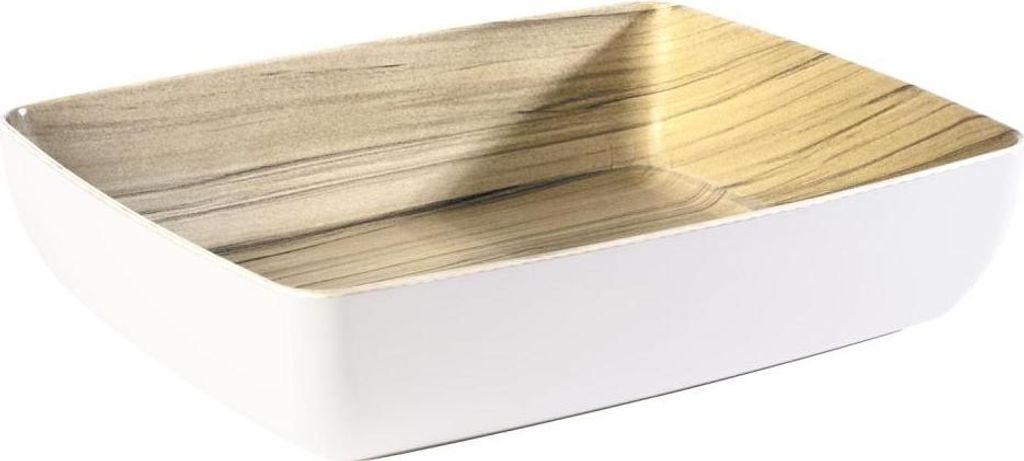 APS 84589 GN 1/2 Schale FRIDA, 32,5 x 26,5 cm, Höhe 7,5 cm, Melamin, weiß/Holzoptik