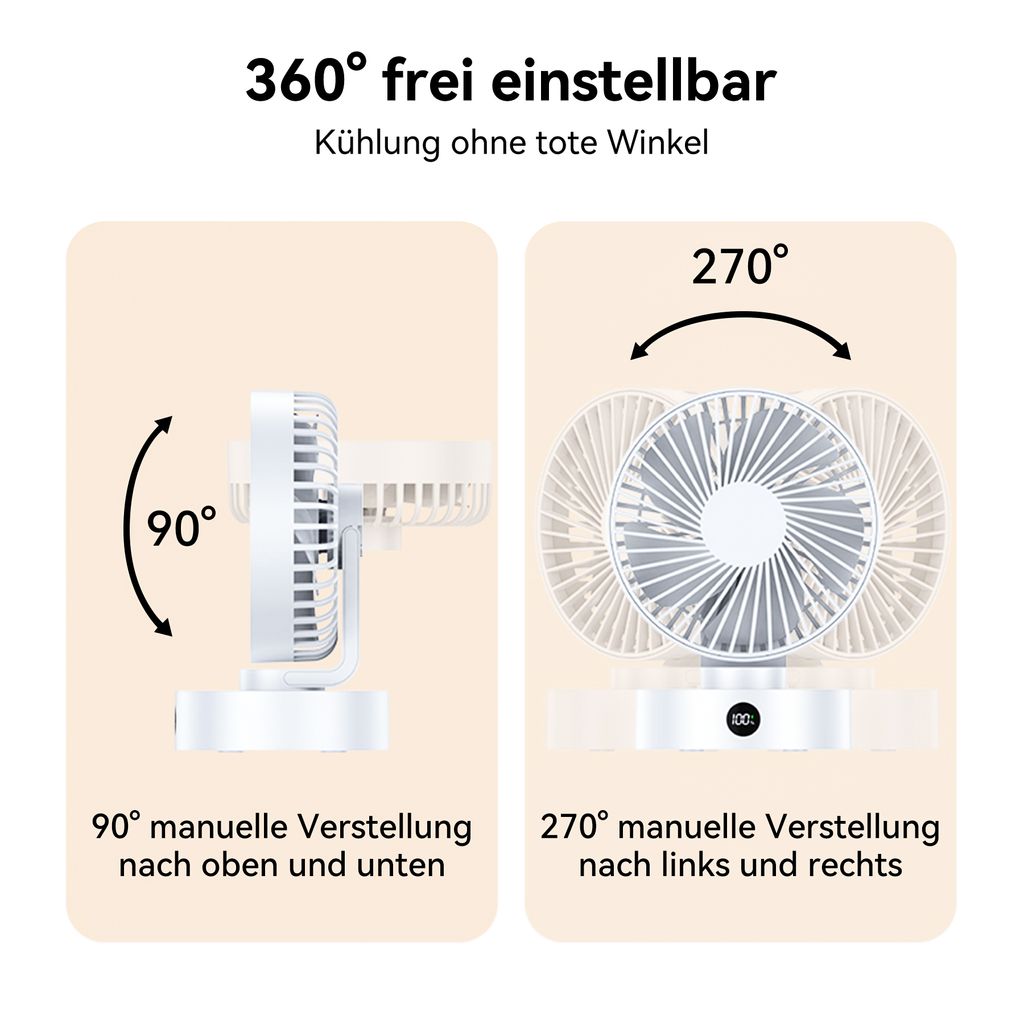 Tischventilator Batterie USB Ventilator 1800Akku Klein Produktbild 4