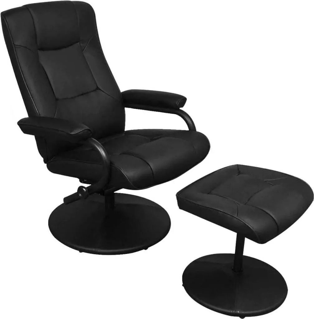 Fauteuil TV avec repose-pieds Noir Similicuir - The Living Store V1