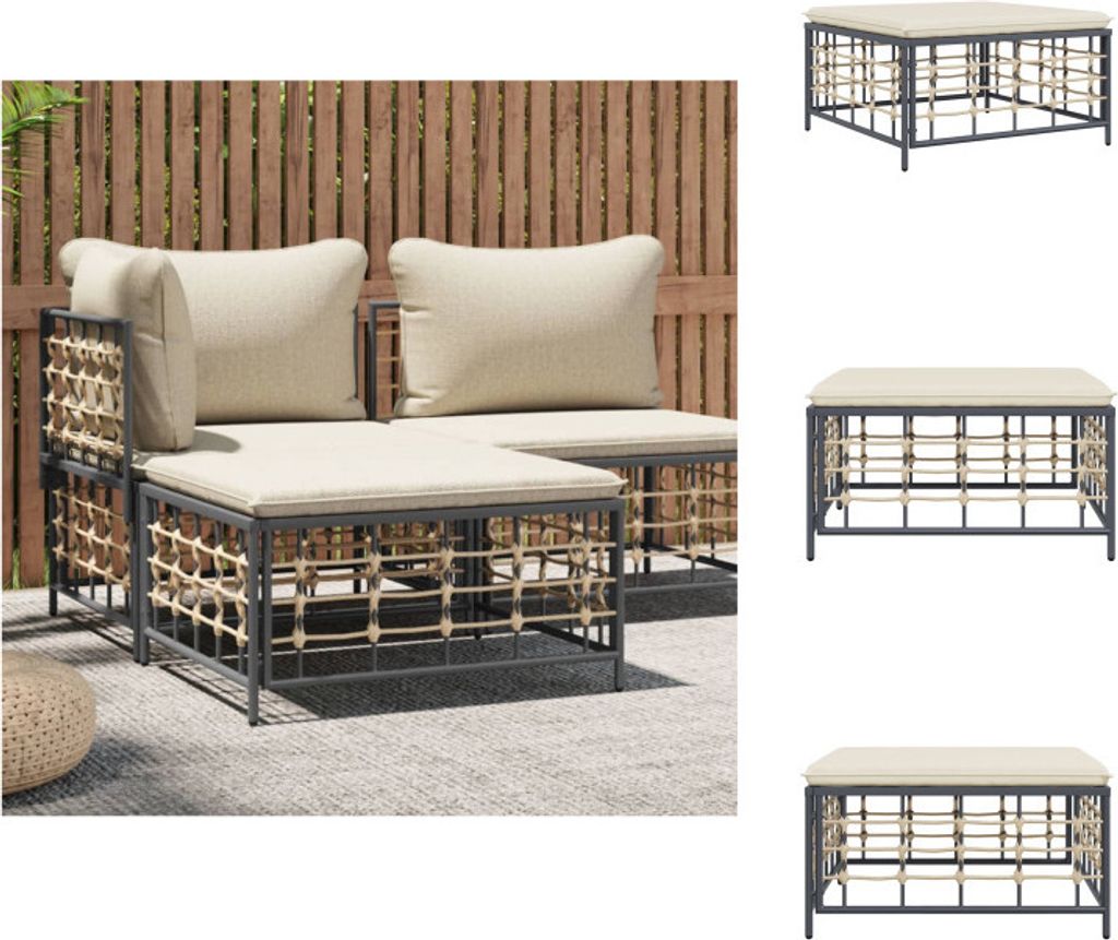 vidaXL Gartenhocker mit Beige Kissen Poly Rattan - Gartensofaelemente