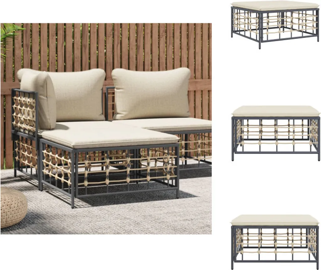 Pouf de jardin en résine tressée beige, repose-pied extérieur design