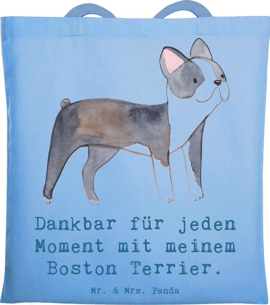 Mr. & Mrs. Panda Schultasche Boston Terrier Moment - Sky Blue - Geschenk, Laptoptasche, totebag, Tasche, Jutebeutel, Uni, Tote Bag