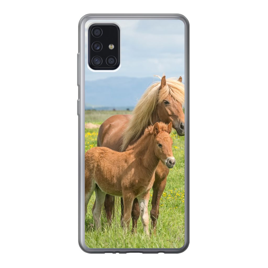 MuchoWow Handyhülle Schutzhülle Hülle für Samsung Galaxy A52 5G Pferde - Fohlen - Gebirge Silikon Softcase Handy Hülle - Umschlag