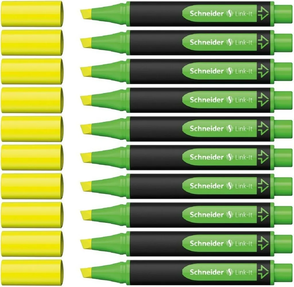 Surligneur Jaune Fluo Schneider Link-It 1-4 mm - Pack de 10 Feutres Eco