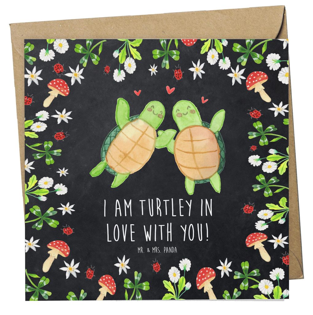 Mr. & Mrs. Panda Grußkarte Schildkröten Paar - Kreidetafel - Geschenk, faltkarte, Glückwunschkarte, Freundin, für Frauen, Valentinstag, Mitbrin...