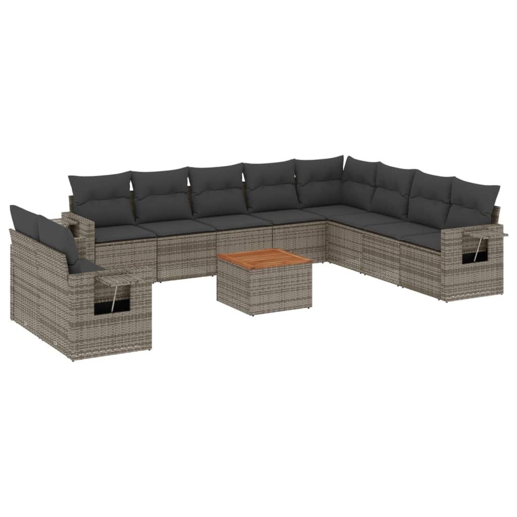 "im Sonderangebot" 11-tlg. Garten-Sofagarnitur - Balkonmöbel/Loungeset - elegantes Design - mit Kissen Grau Poly Rattan - Gartensofas DEMöbel947955