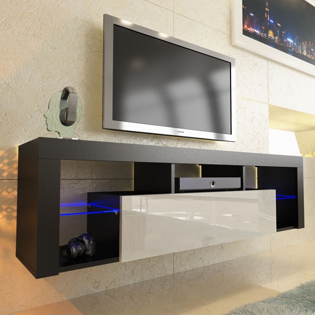 TV LOWBOARD SCHRANK TISCH BOARD 200cm HOCHGLANZ mit LED-Beleuchtung schwarz weiß, led:mit LED