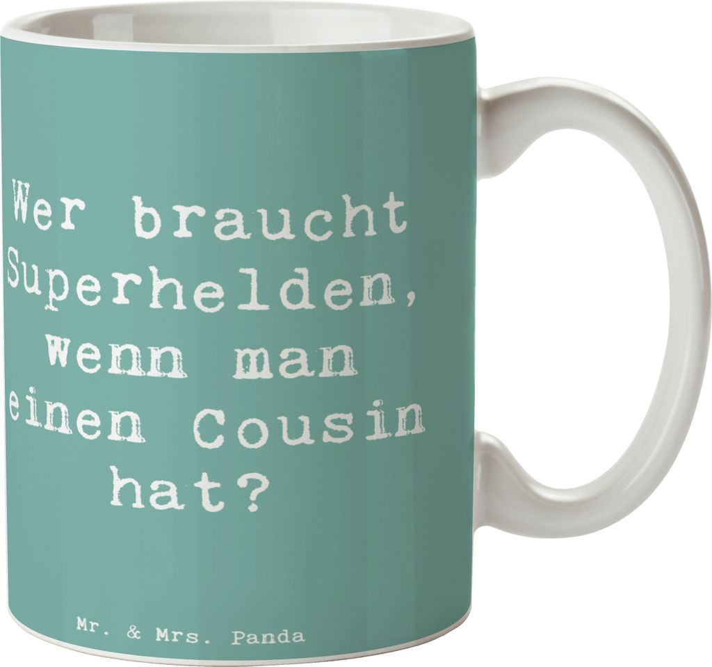 Mr. & Mrs. Panda Tasse mit Spruch Spruch Cousin Held - Meeresbrise - Geschenk, Verwandtschaft, Cousins, Pott, Kaffeebecher, Verwandte, Teetasse, pe...