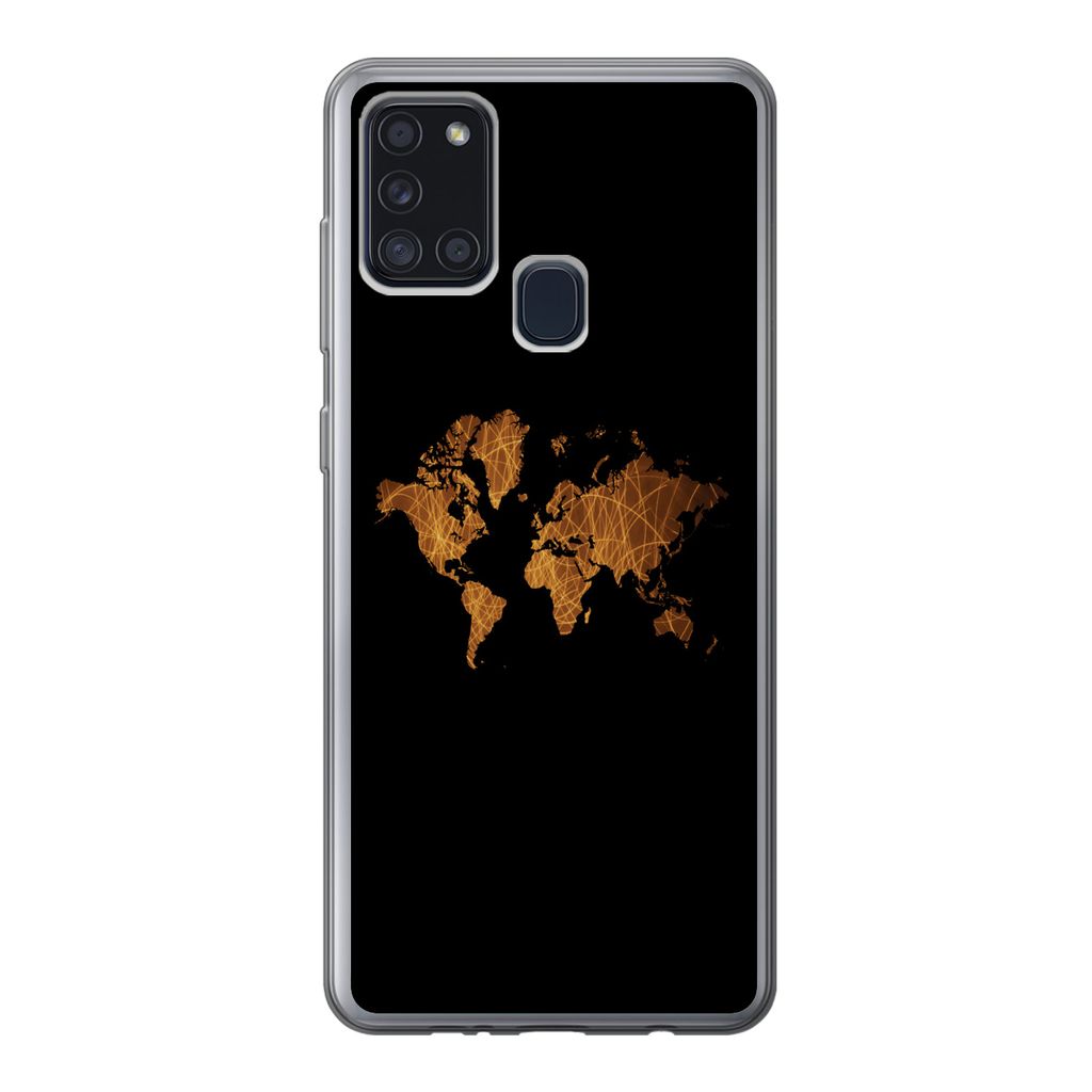 MuchoWow Handyhülle Schutzhülle Hülle für Samsung Galaxy A21s Weltkarte - Schilf - Karte Silikon Softcase Handy Hülle - Hartschale