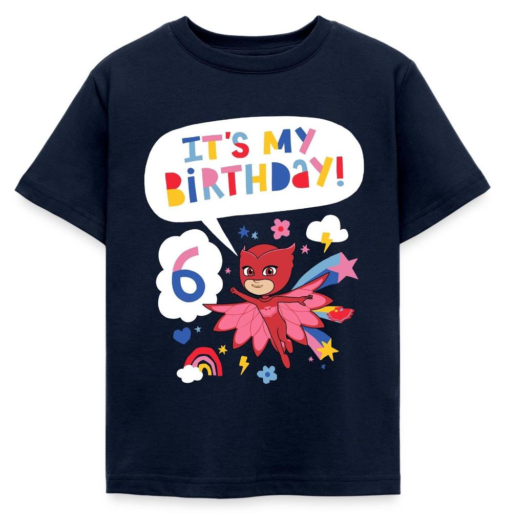 Spreadshirt PJ Masks Eulette Geburtstags Design 6. Geburtstag Kinder T-Shirt, 110/116 (5-6 Jahre), Navy