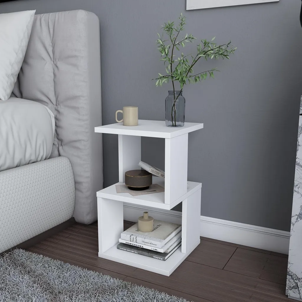 Table de chevet blanche pour lampe et livres - Decorotika Carter Chic