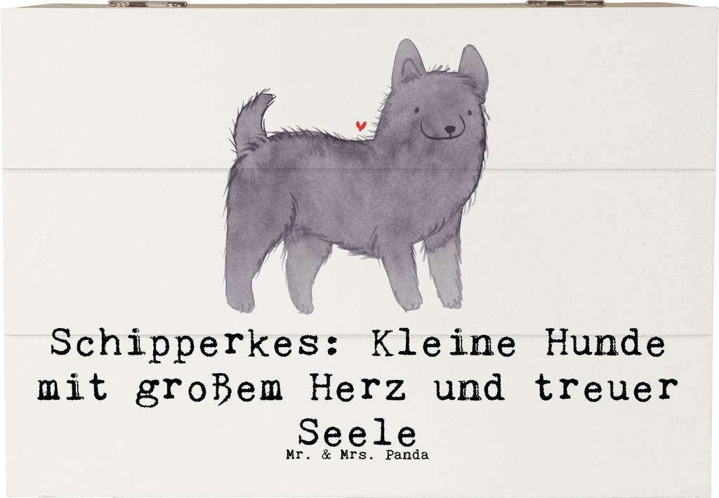 Mr. & Mrs. Panda Geschenkbox Schipperkes Herz 22 x 15 cm - Weiß - Geschenk, Hunderassen, fotobox, lebhafter Hund, Holzkiste, Hunderasse, energiege...