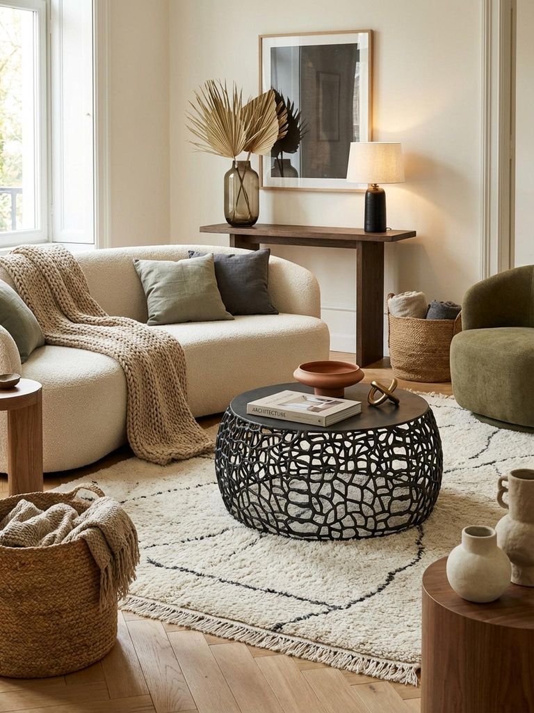 Couchtisch Metall Schwarz 66x66x30 cm Sofatisch Aluminium Rund, Design Wohnzimmertisch mit Ast-Struktur, Kleiner Kaffeetisch Modern, Beistelltisch ...