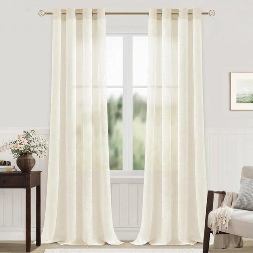 Rideaux de fenêtres blancs 245x140 cm aspect lin pour lumière douce