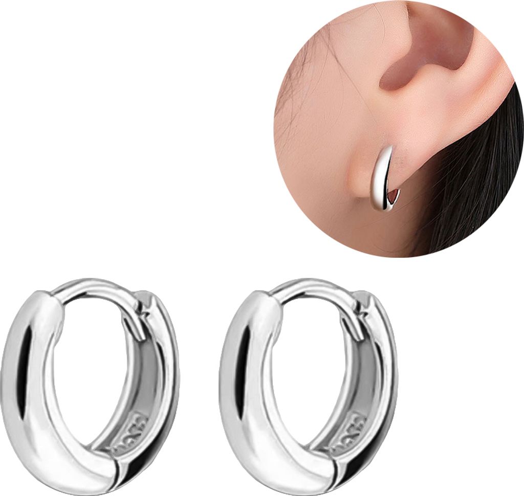 Männer Frauen versilbert glatte kleine Creolen Huggie Ohrringe Party Schmuck Geschenk