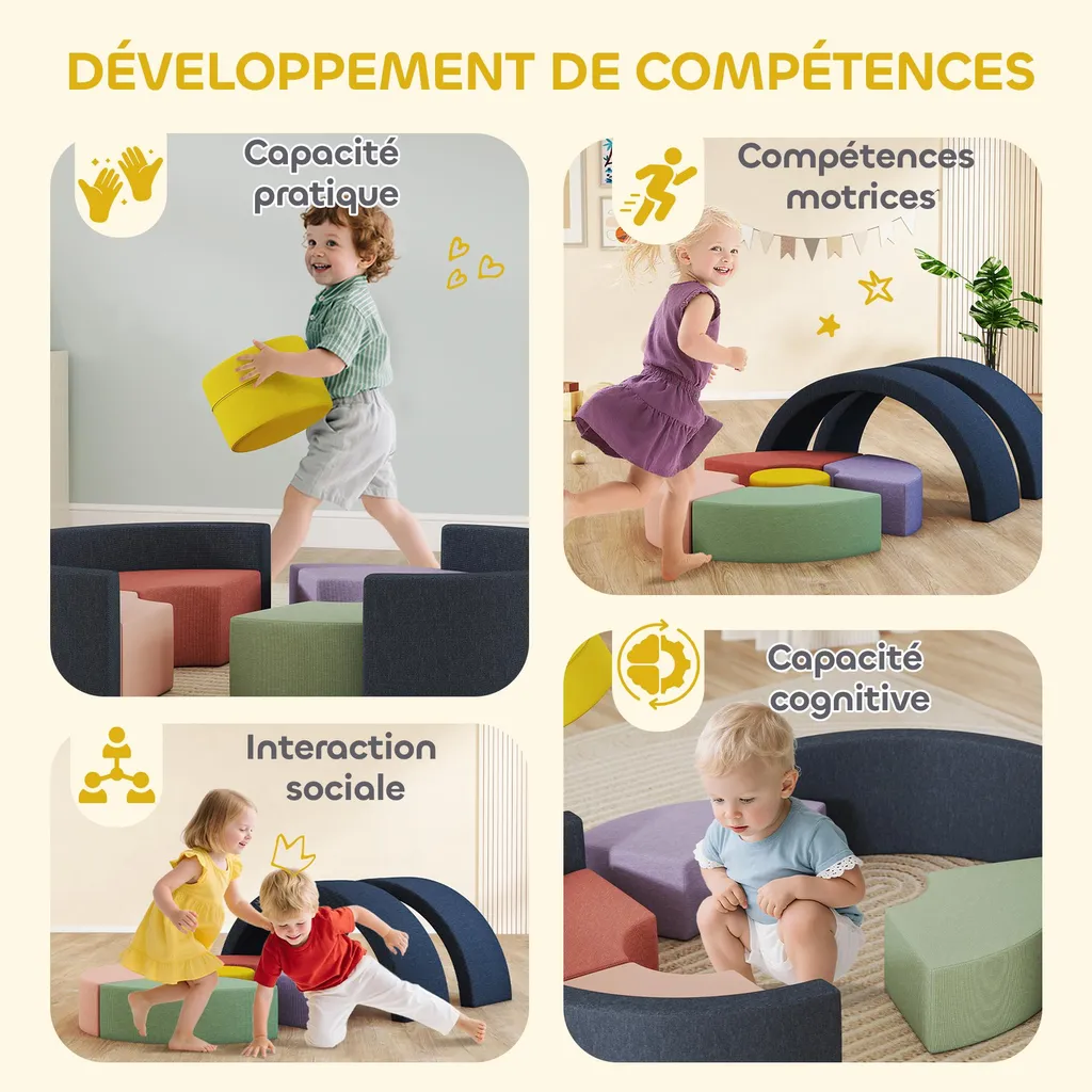 Parcours motricité bébé déhoussable 7 blocs mousse 107x107cm lavable - 9