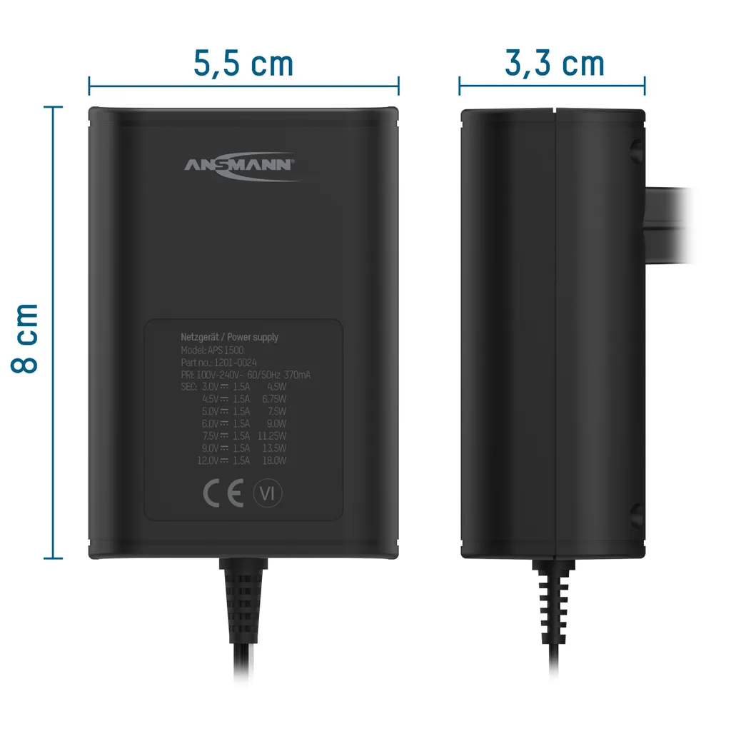 Ansmann APS 1500 Alimentation stabilisée 3V à 12V DC Haute Qualité - 9
