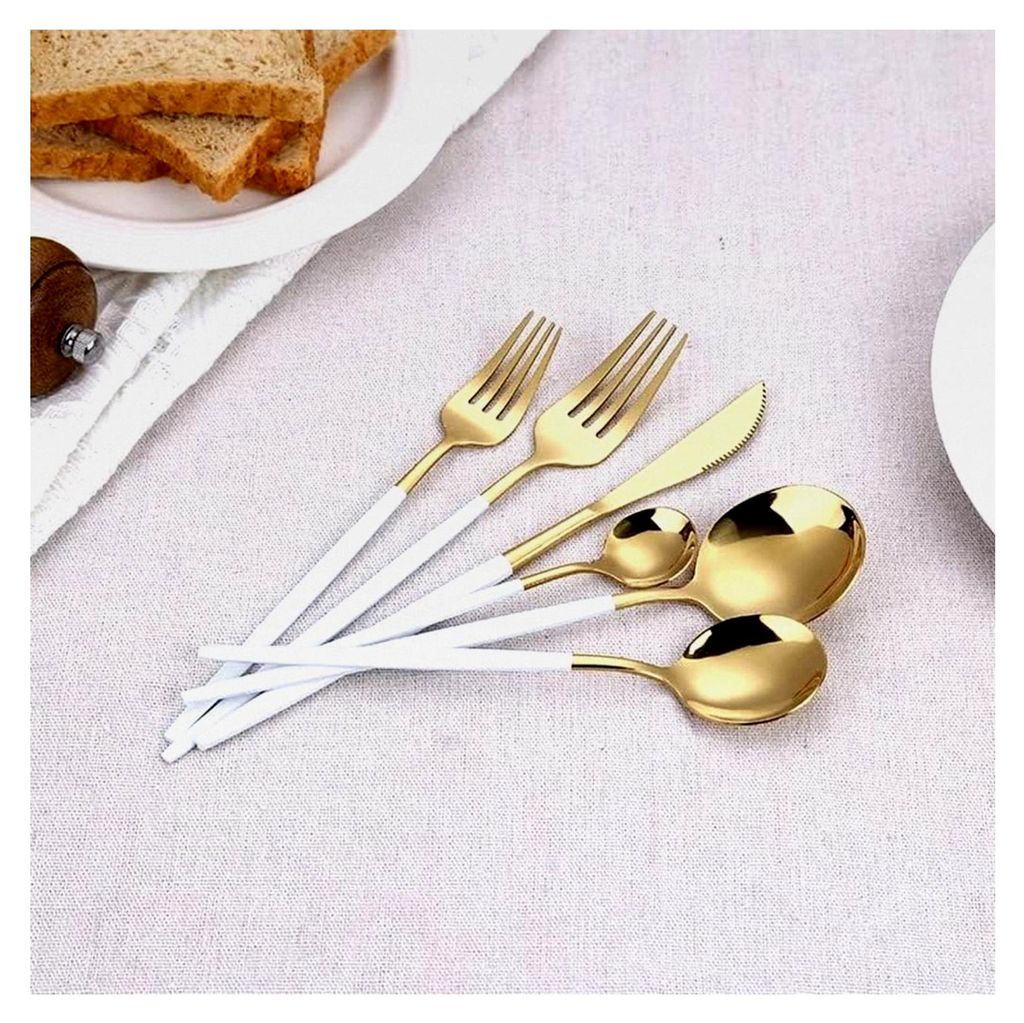 36-teiliges Besteckset Weiß-Gold 18/10 Edelstahl für 6 Personen