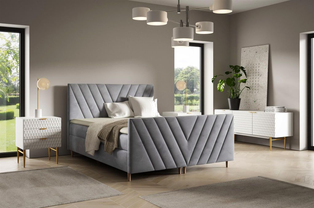 Boxspringbett Schlafzimmerbett CARLITO PREMIUM 180x200cm Stoff Fresh Grau