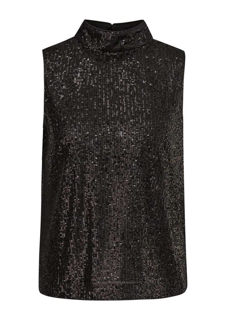 Comma Damen Bluse Grau/Schwarz mit Pailletten, Größe 40