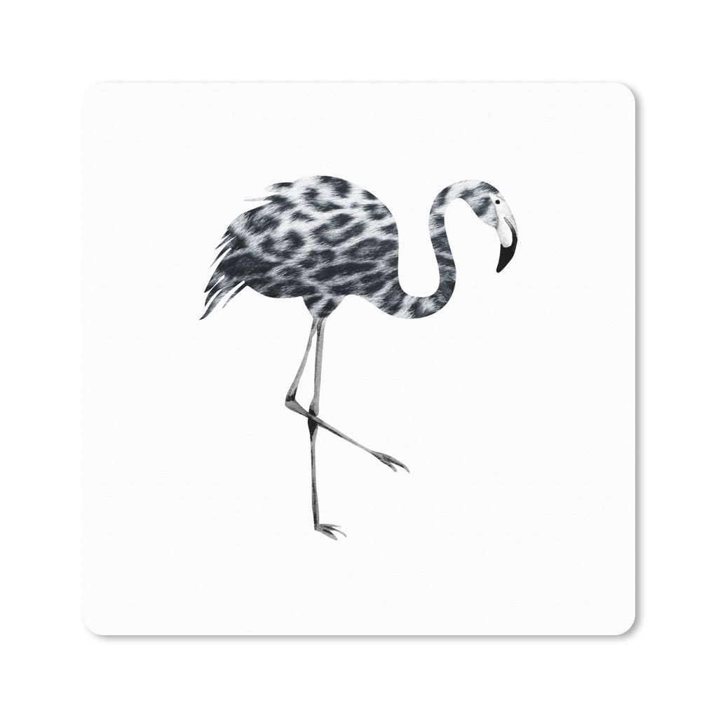 MuchoWow Mauspad Mousepad Flamingo - Vogel - Panther Druck - Zeichnung 20x20 cm - Mousepads - Maus Mat - Pad - Mausunterlage - Desk Mat - Bureaua...