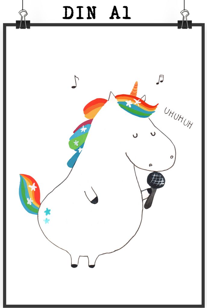 Mr. & Mrs. Panda Bild Einhorn Sänger DIN A1 - Weiß - Geschenk, Party, Disco, Geburtstag, Wandbild, Sängerin, Unicorn, Plakat, Einhörner, wandde...