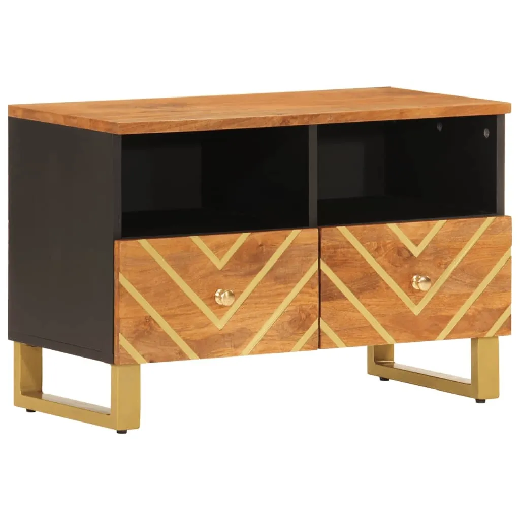 Mobile TV in Legno Massello di Mango Marrone e Nero 70x33,5x46 cm