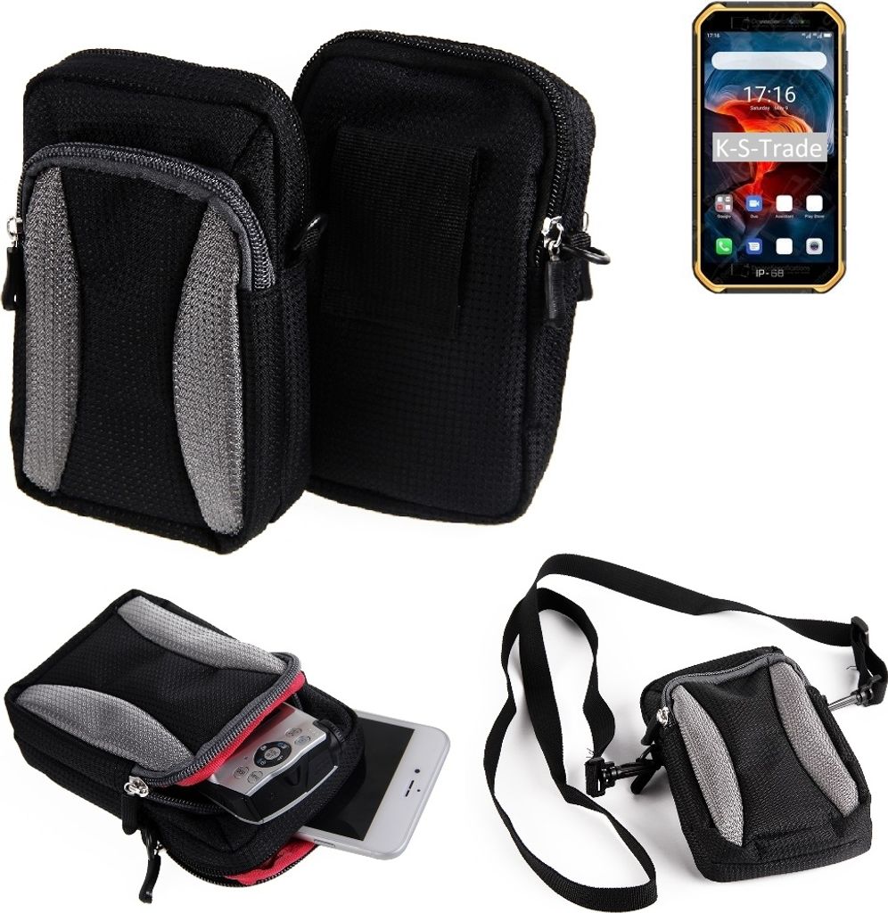 K-S-Trade Holster Schutz Hülle kompatibel mit Ulefone Armor X7 Pro Handy Hülle Gürteltasche Umhängetasche mit Zusatzfach schwarz