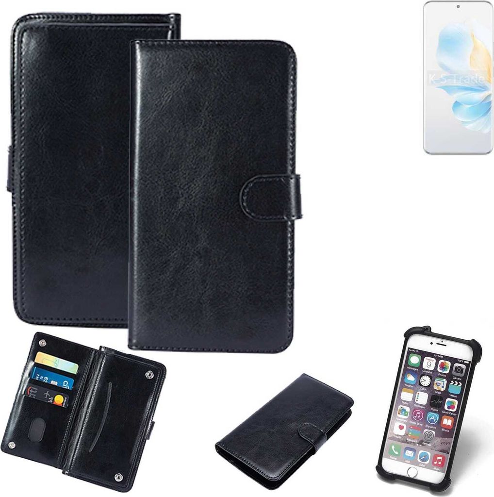 K-S-Trade 360° Hülle kompatibel mit Honor 100 schwarz Kunstleder Case BookCase WalletCase Kunstlederederhülle Handyhülle, Rundumschutz Bumper (1x)