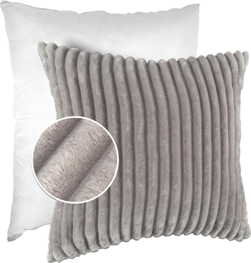 Dekokissen LILLI BIG CORD Velour mit Reißverschluss 40x40cm Einfarbig UNI Hellgrau Sofakissen pflegeleicht