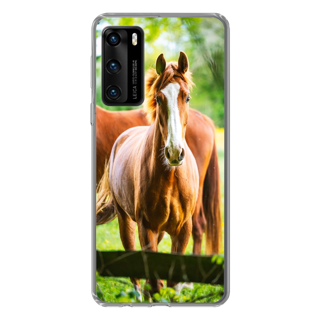 MuchoWow Handyhülle Schutzhülle Hülle für Huawei P40 Pferde - Licht - Wiese Silikon Softcase Handy Hülle - Handytasche