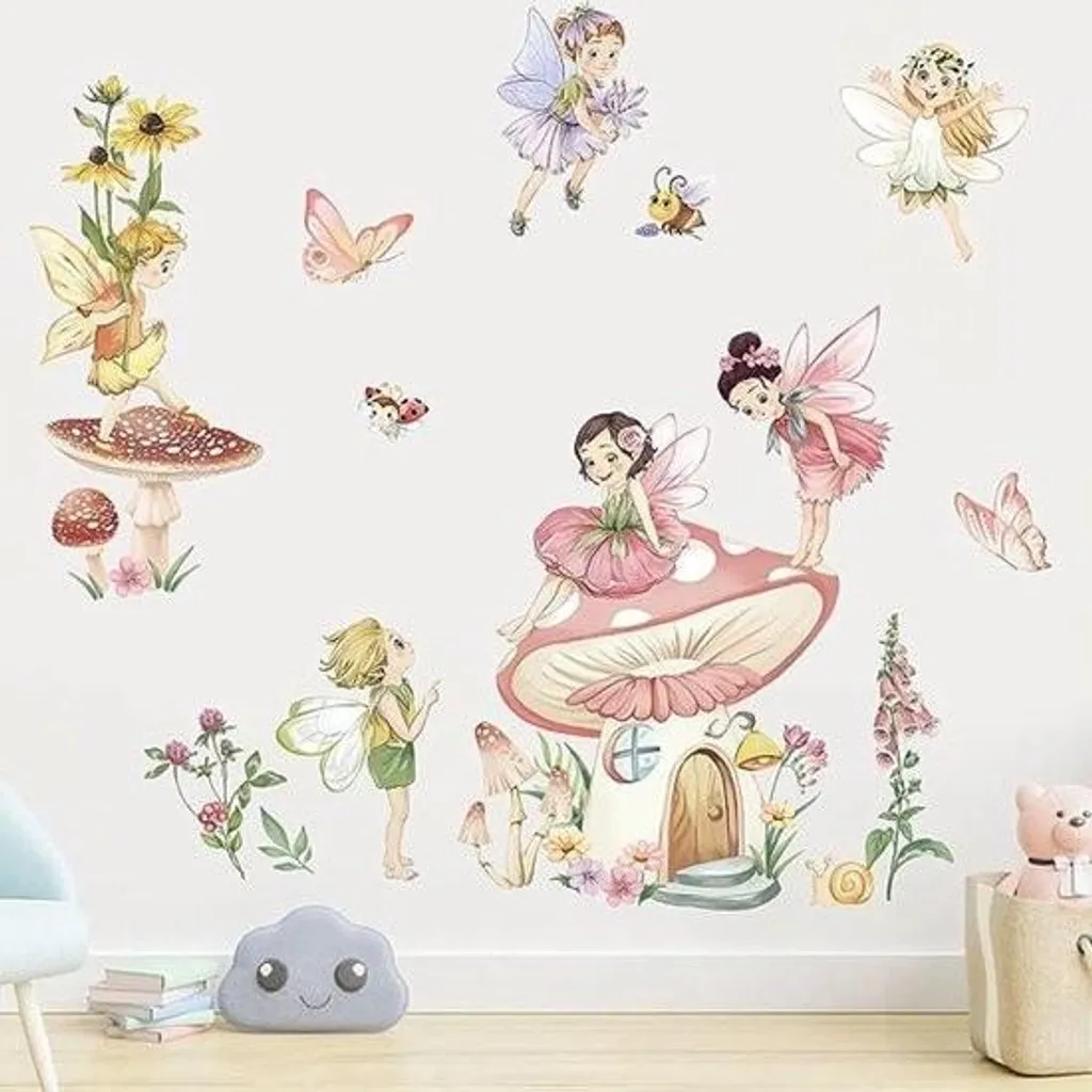 Stickers Muraux Fées et Champignons pour Décoration Chambre Fille