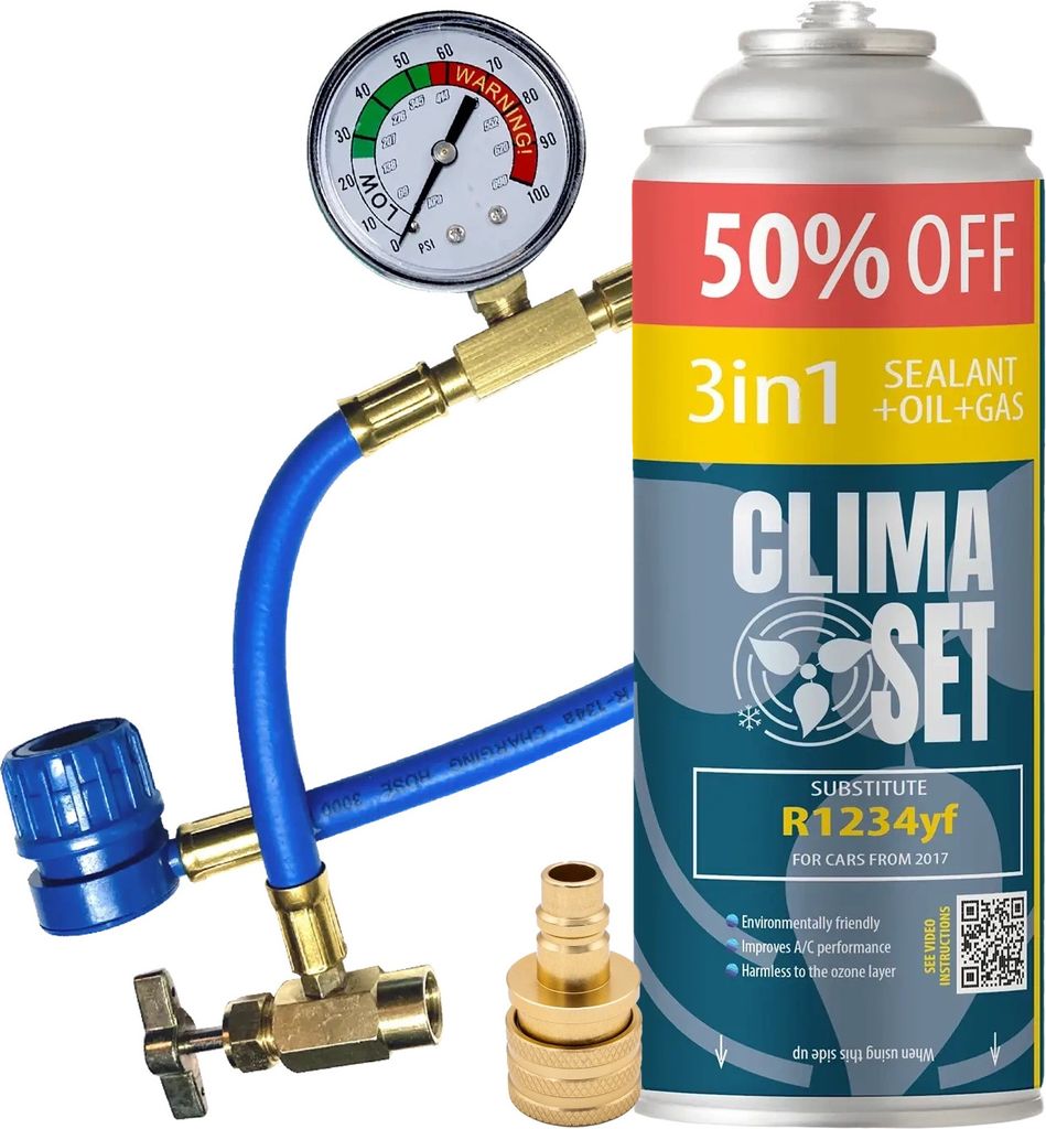 Recharge Climatisation Voiture ClimaSet R1234yf 235g - Gaz Écologique Substitut Climatiseur Auto
