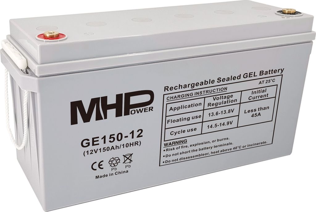 MHPower GE150-12 Gel-Akku 12 V/150 Ah, Anschluss T3 – M8, Deep Cycle