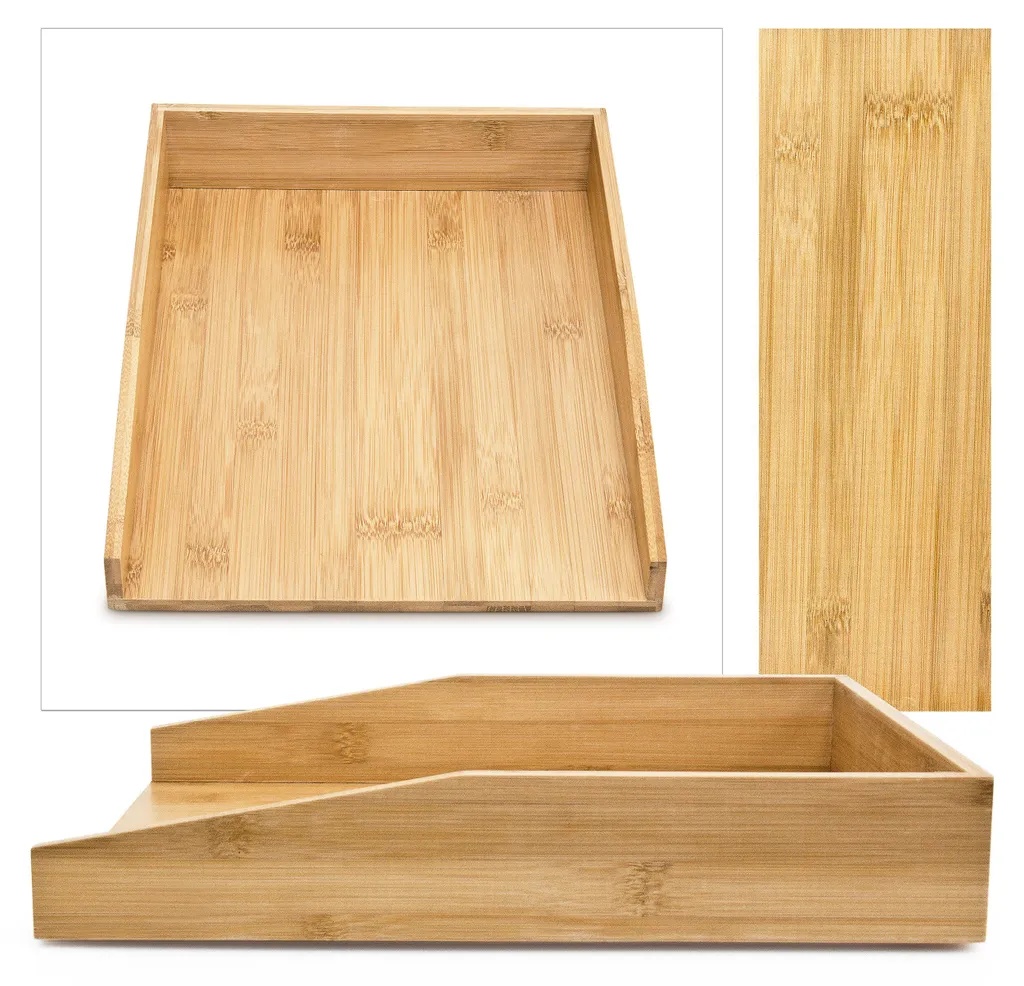 Rangement papier en bambou empilable format A4 - Set de 4 bacs robustes