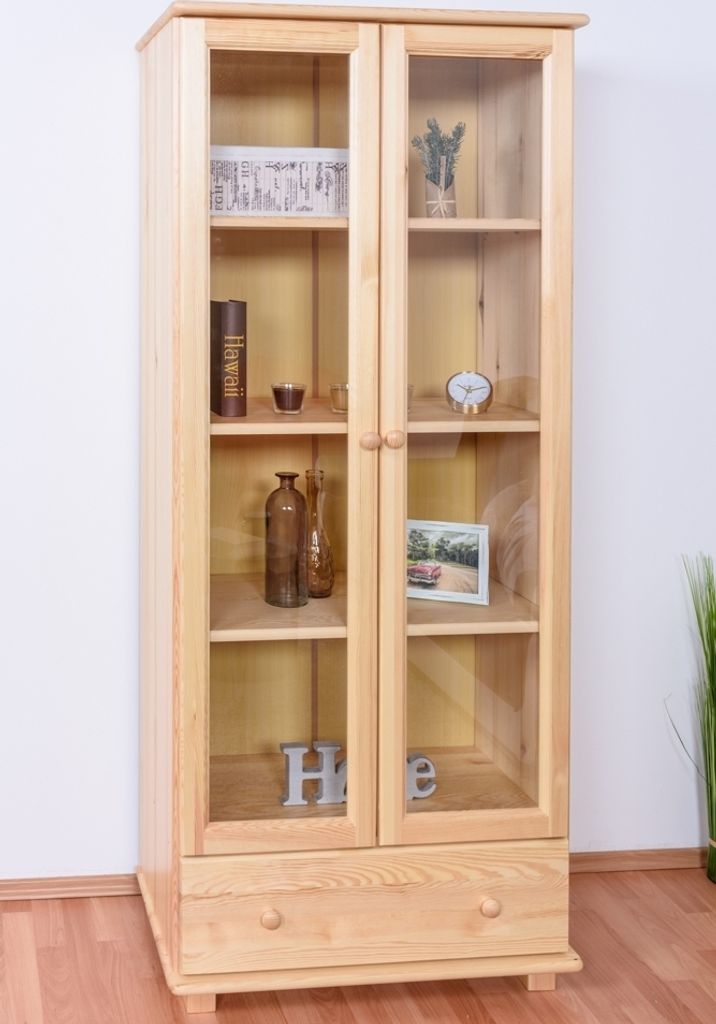 Vitrine Kiefer massiv Vollholz natur B008 - Abmessungen: 190 x 81 x 42 cm (H x B x T)