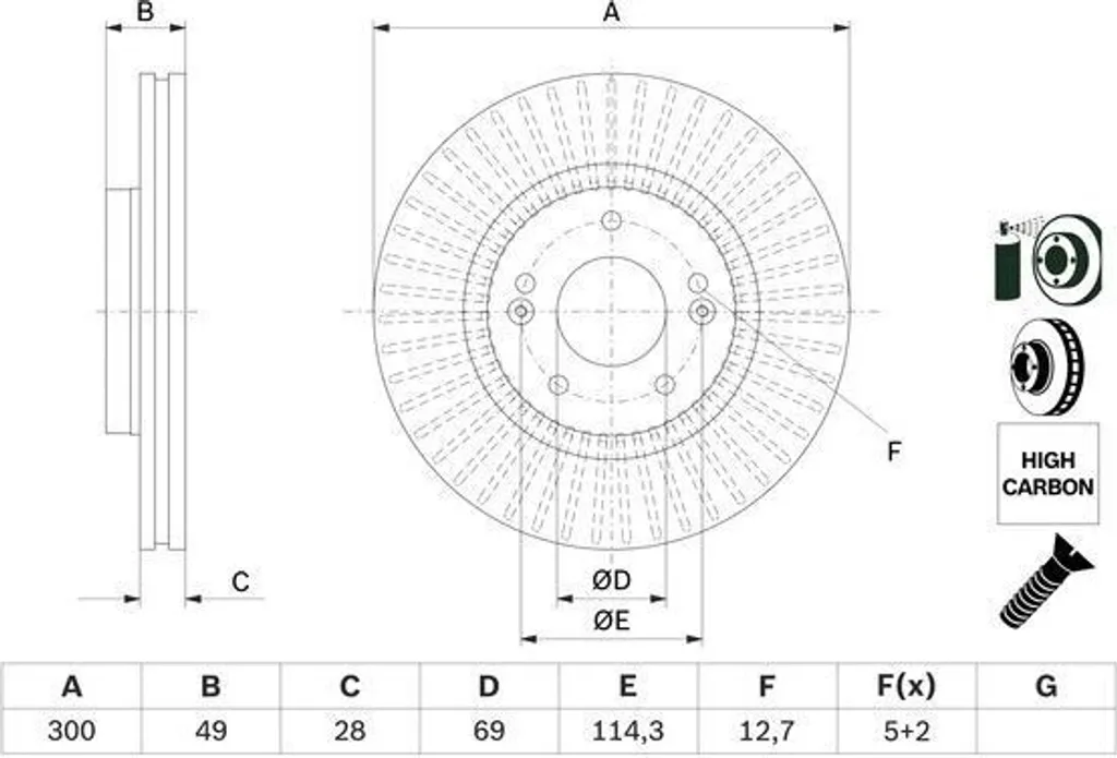 2 disques de frein BOSCH 0 986 479 F19 pour HYUNDAI SANTA FÉ II